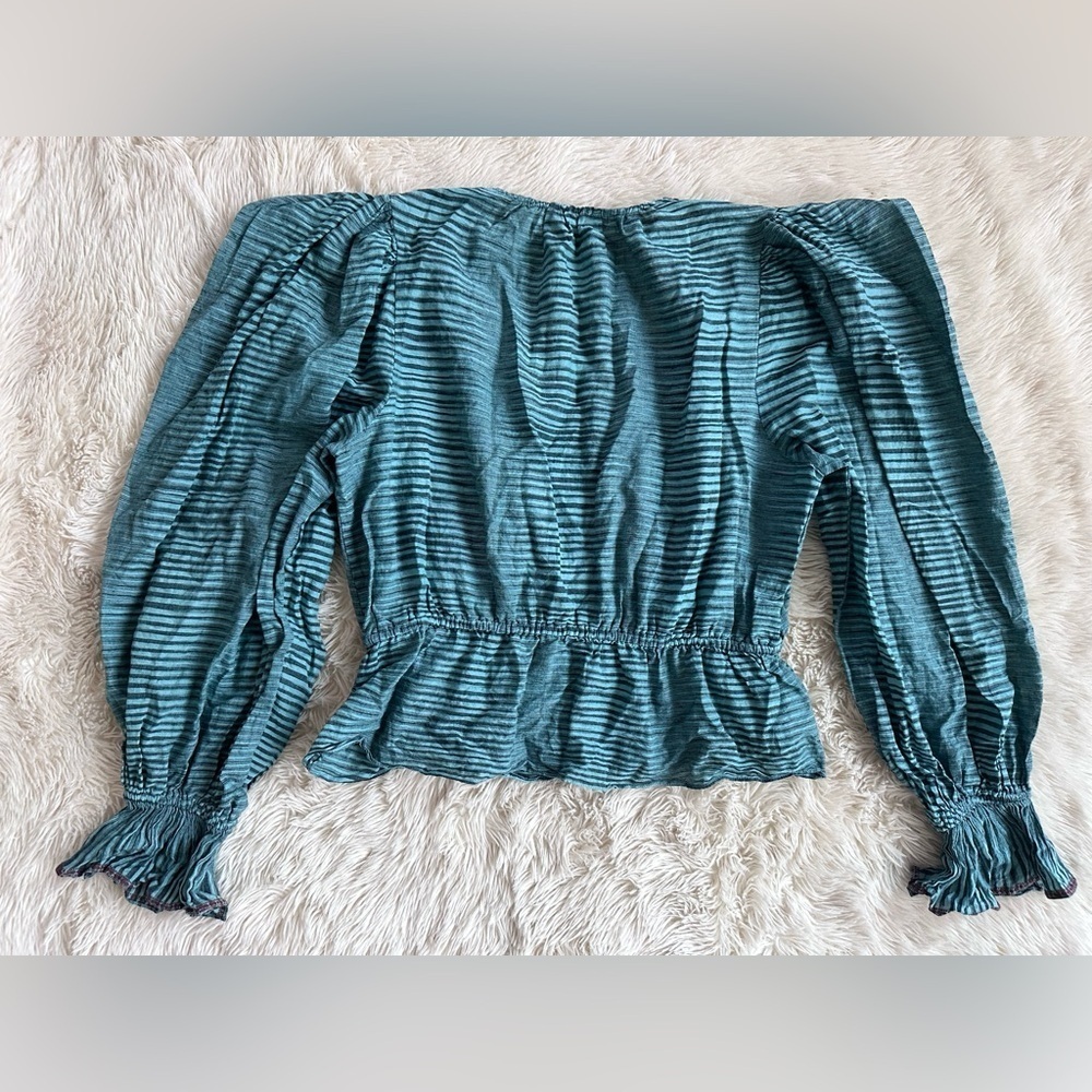 Ulla Johnson Ophelia Cotton Voile Peplum Blouse Teal
Stripe Size 10 - Picture 13 of 16